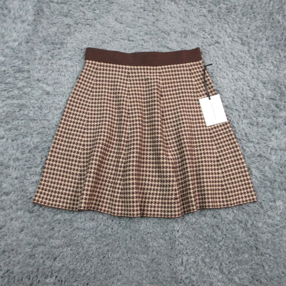 41Hawthorn Skirt Womens Medium Beige Houndstooth Skater Short Elastic Waist NWT